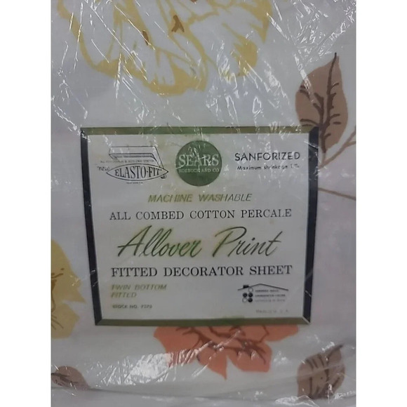 Vintage Sears Twin Fitted Bottom Sheet New Old Stock Made in USA Allover Print - Picture 2 of 3